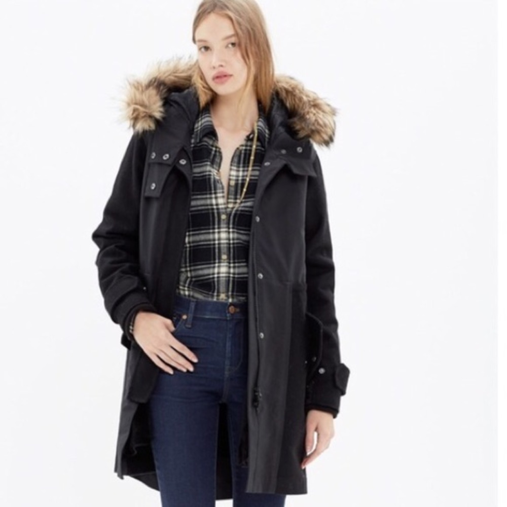 Madewell Black Fur Trim Parka